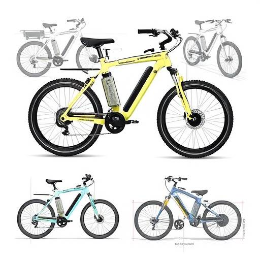 Conceptuele schetsen en 3D-modellen van een modulaire elektrische fiets genaamd 'VoltCycle', gericht op stedelijk transport.