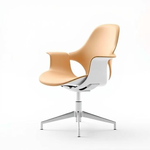 Een moderne, minimalistische stoel met organische vormen, ontworpen voor kantooromgevingen.